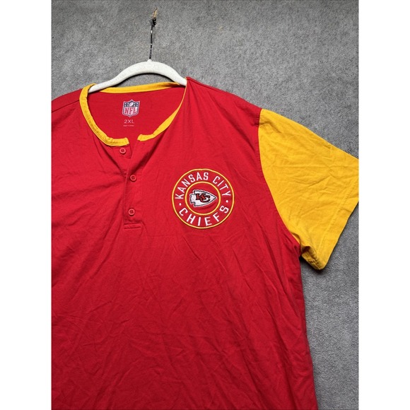 NFL Other - Kansas City Chiefs NFL Henley Shirt 2XL Red Yellow Embroidered Short Sleeve Logo
